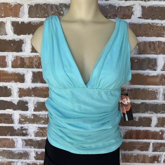 NWT Necessary Objects Wrap Blouse Top Sleeveless Aqua Women's Size L USA‎ - Picture 1 of 12